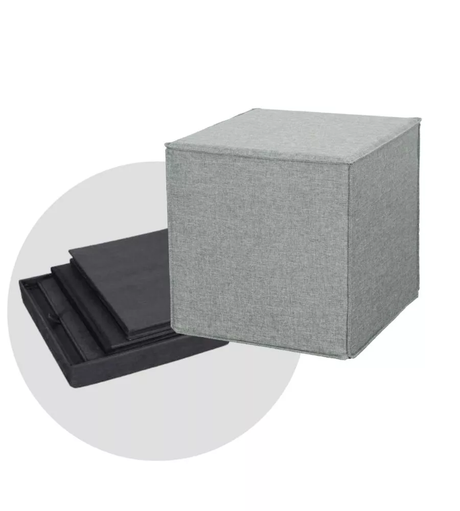 POUF PIEGHEVOLE BELLAHOME "DADO" IN TESSUTO RIMOVIBILE GRIGIO, 41X41X41 CM