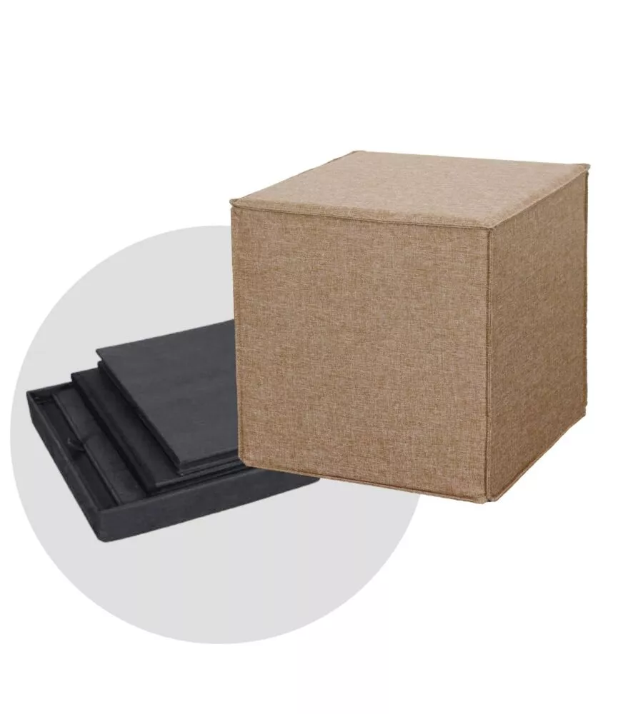 POUF PIEGHEVOLE BELLAHOME "DADO" IN TESSUTO RIMOVIBILE CAMMELLO, 41X41X41 CM