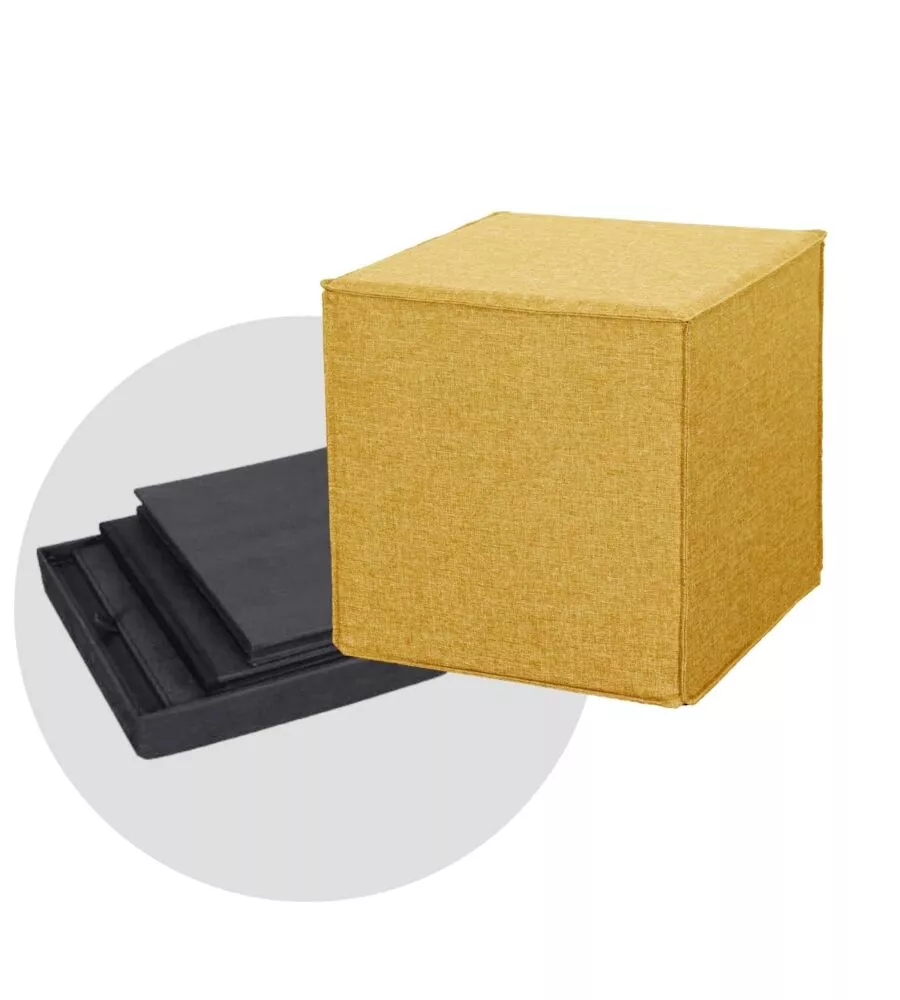 POUF PIEGHEVOLE BELLAHOME "DADO" IN TESSUTO RIMOVIBILE OCRA, 41X41X41 CM
