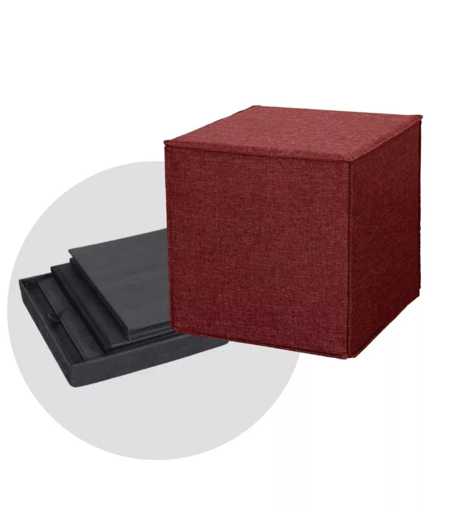 POUF PIEGHEVOLE BELLAHOME "DADO" IN TESSUTO RIMOVIBILE BORDEAUX, 41X41X41 CM