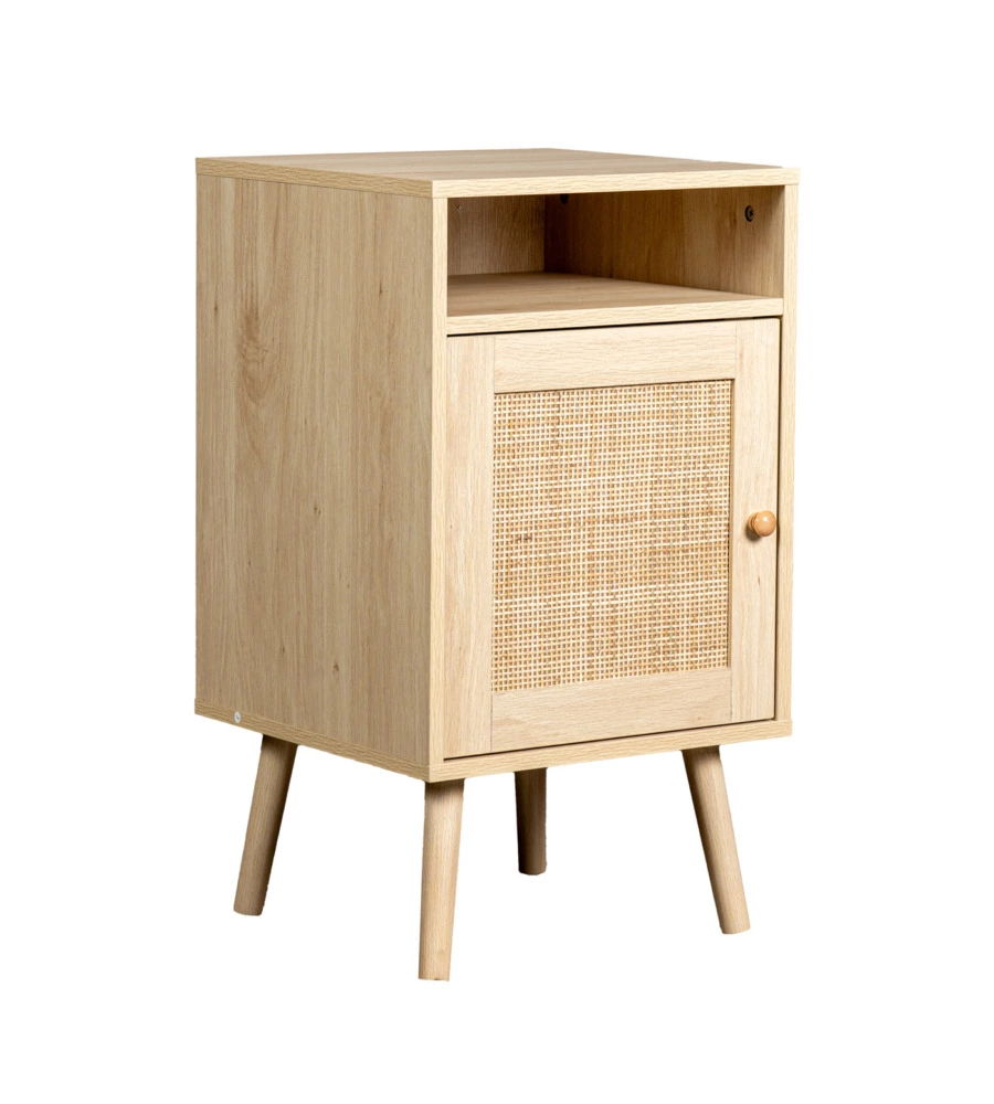 MOBILETTO MULTIFUNZIONALE BELLAHOME CON PORTA BATTENTE IN RATTAN, 40X39X71 CM