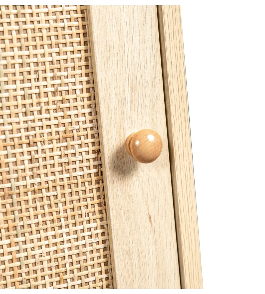 MOBILETTO MULTIFUNZIONALE BELLAHOME CON PORTA BATTENTE IN RATTAN, 40X39X71 CM
