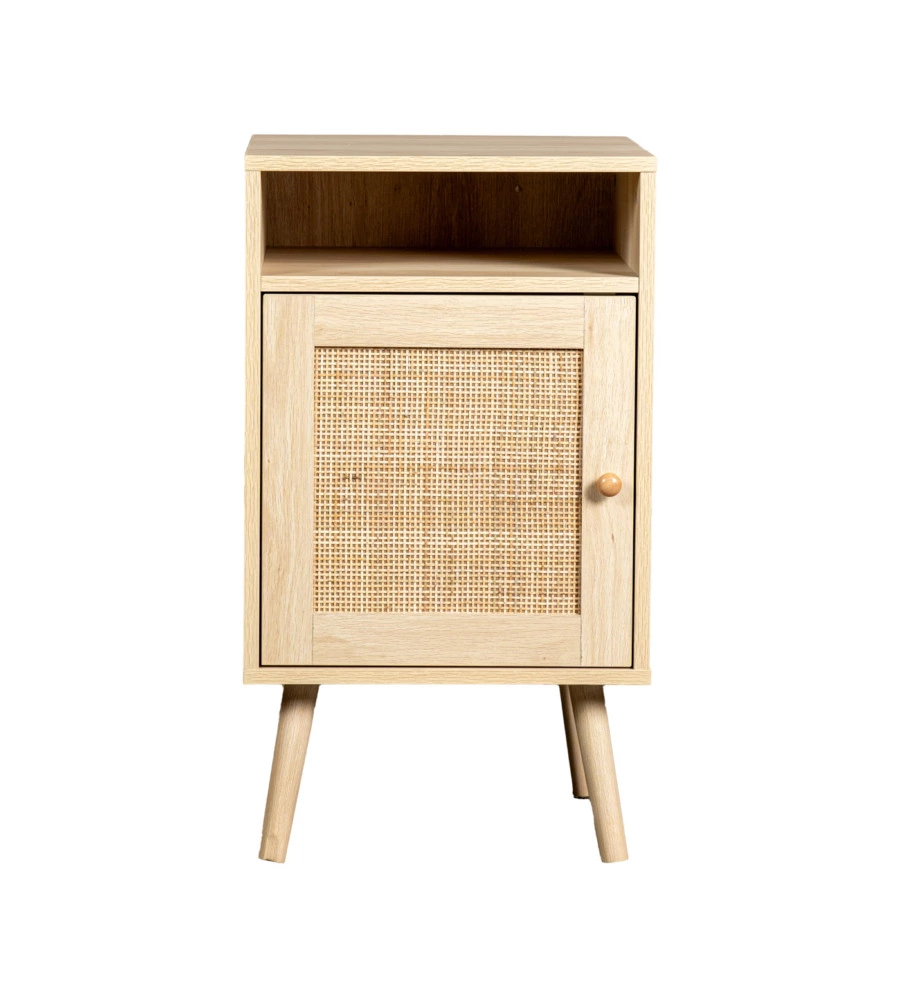 MOBILETTO MULTIFUNZIONALE BELLAHOME CON PORTA BATTENTE IN RATTAN, 40X39X71 CM