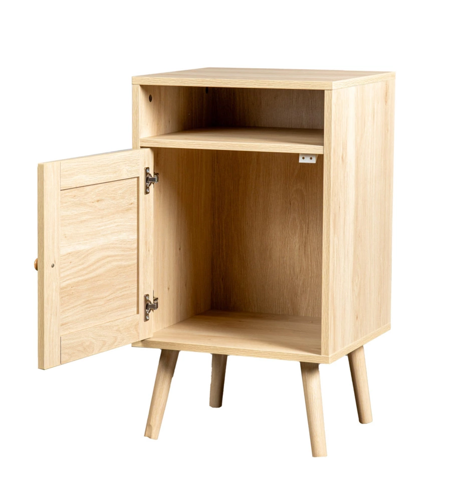 MOBILETTO MULTIFUNZIONALE BELLAHOME CON PORTA BATTENTE IN RATTAN, 40X39X71 CM