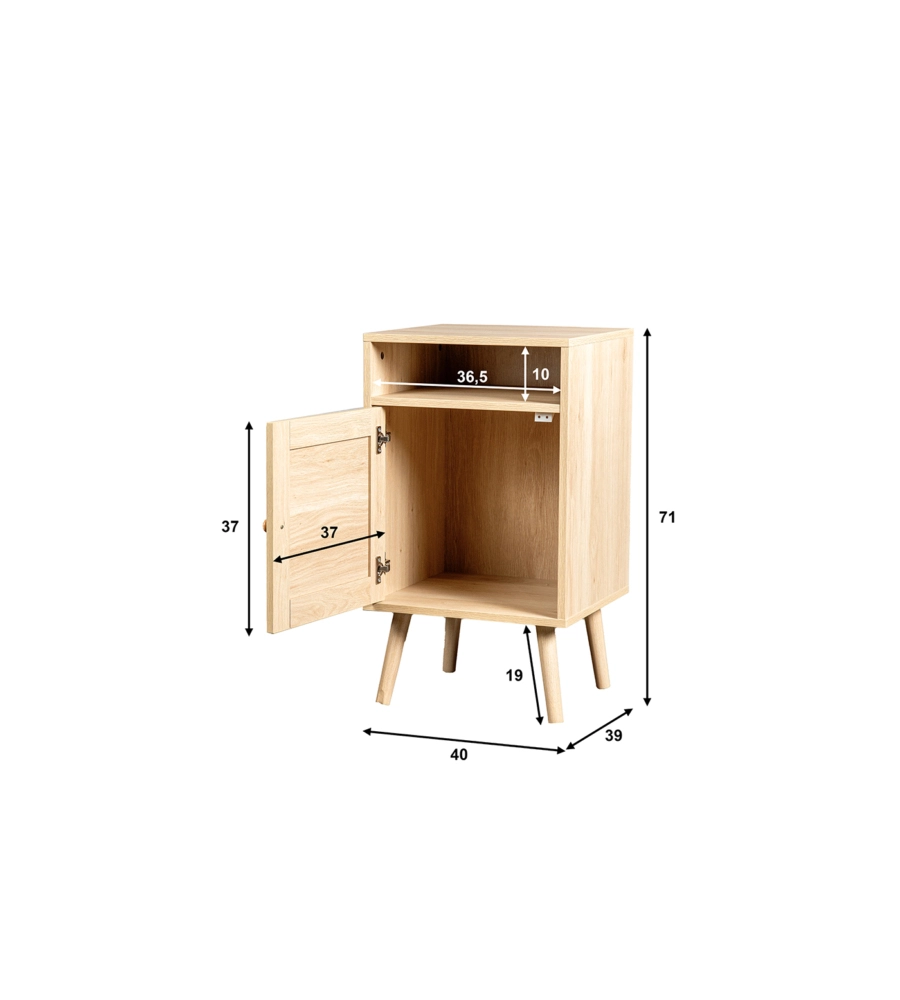MOBILETTO MULTIFUNZIONALE BELLAHOME CON PORTA BATTENTE IN RATTAN, 40X39X71 CM