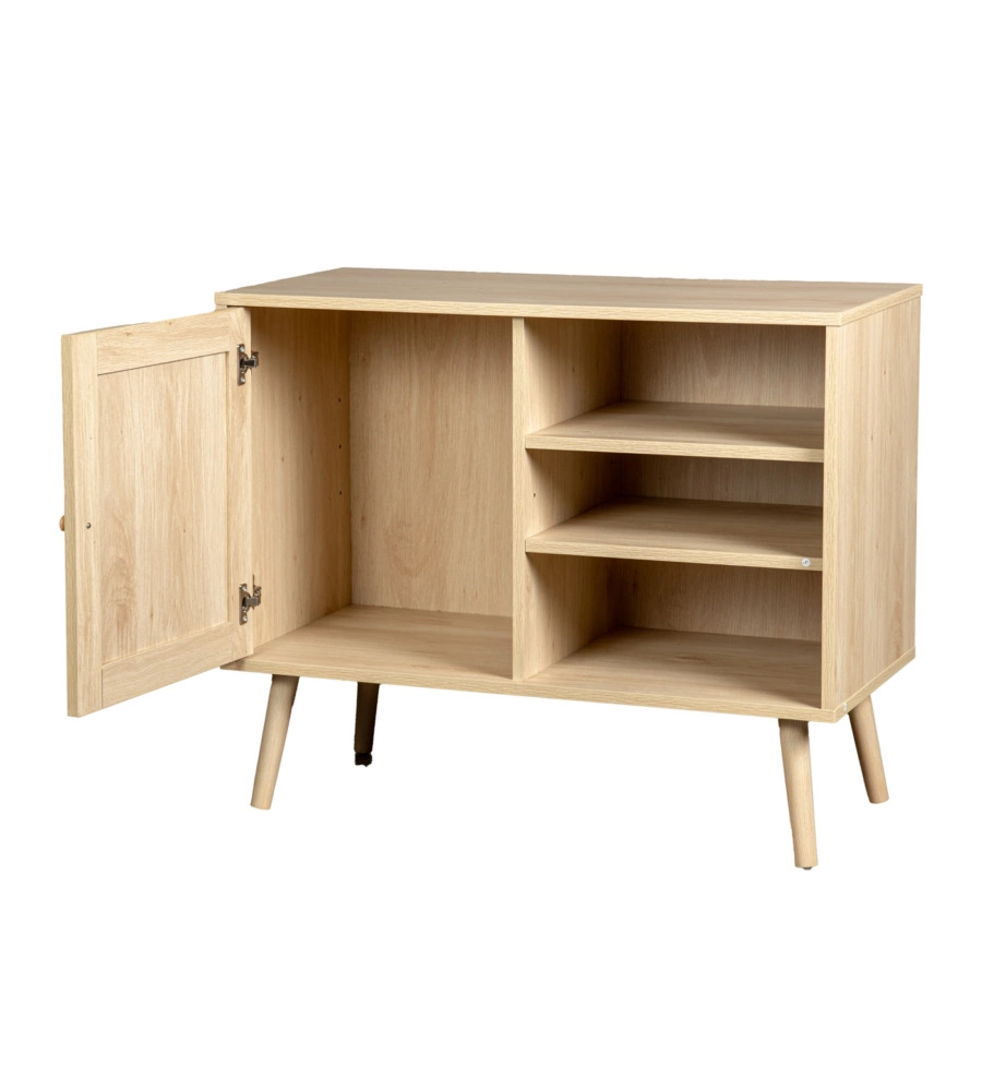 MADIA MULTIFUNZIONALE BELLA HOME CON PORTA BATTENTE IN RATTAN E 2 RIPIANI 80X39X67 CM