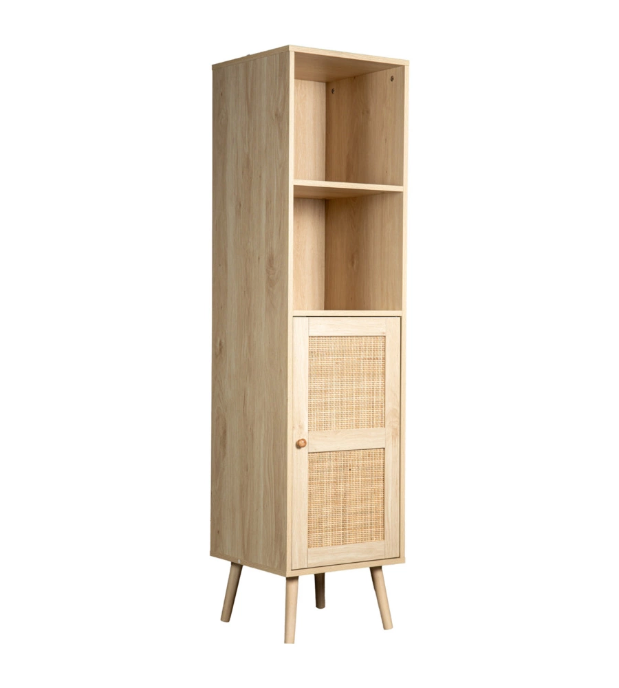 LIBRERIA MULTIFUNZIONE BELLA HOME CON PORTA BATTENTE IN RATTAN E 4 RIPIANI 40X40X158,5 CM