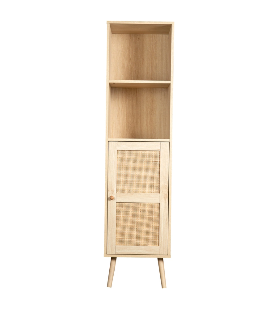 LIBRERIA MULTIFUNZIONE BELLA HOME CON PORTA BATTENTE IN RATTAN E 4 RIPIANI 40X40X158,5 CM