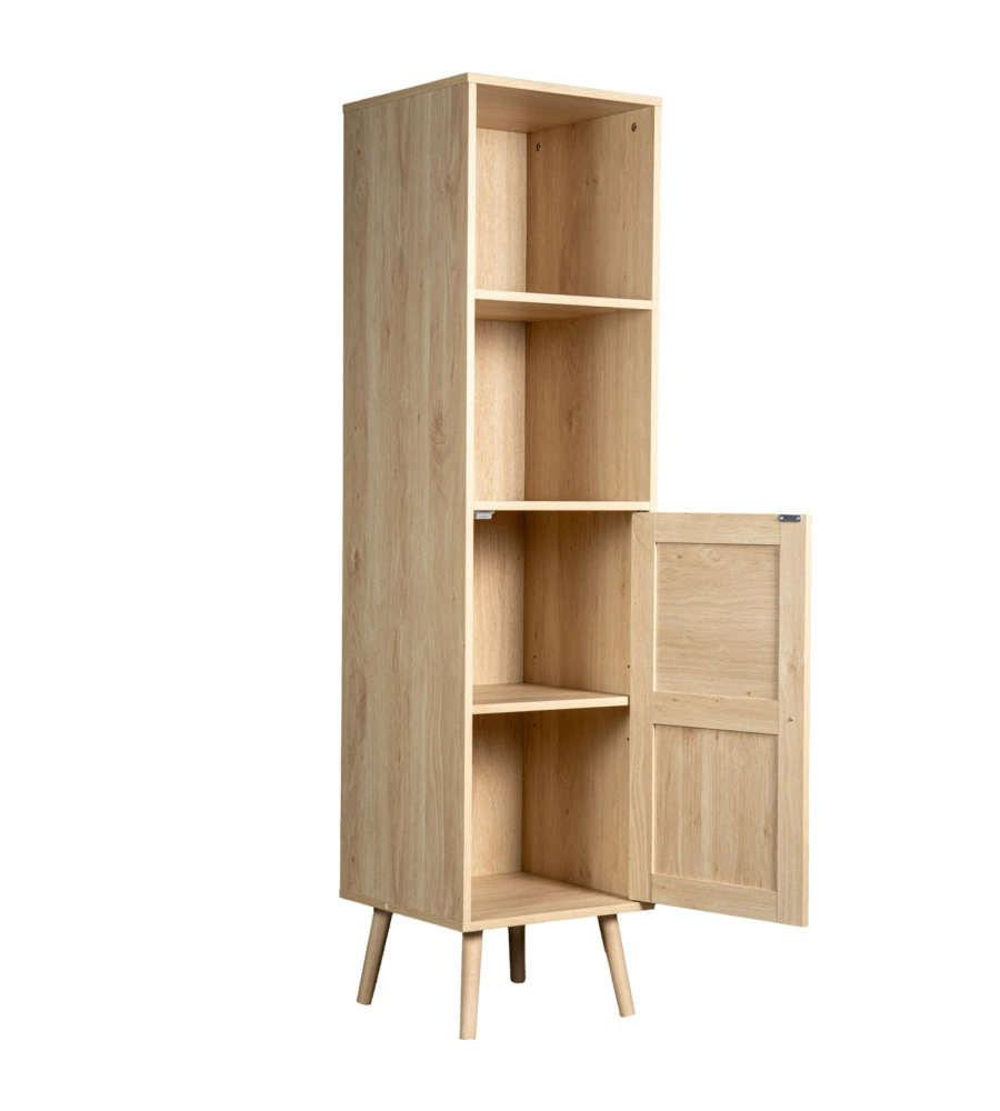 LIBRERIA MULTIFUNZIONE BELLA HOME CON PORTA BATTENTE IN RATTAN E 4 RIPIANI 40X40X158,5 CM