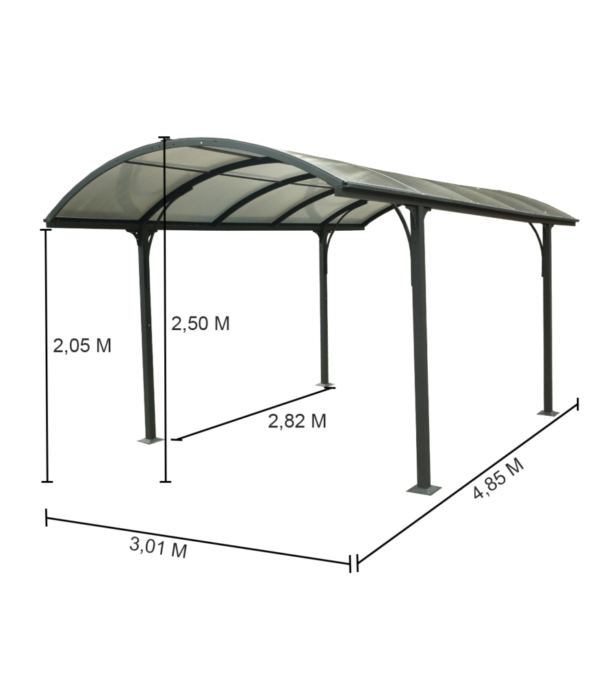 CARPORT AUTO IN ALLUMINIO E POLICARBONATO HABRITA "CAR 3048 ALRP T" 1 POSTO 4,85X3,01X2,50 MT
