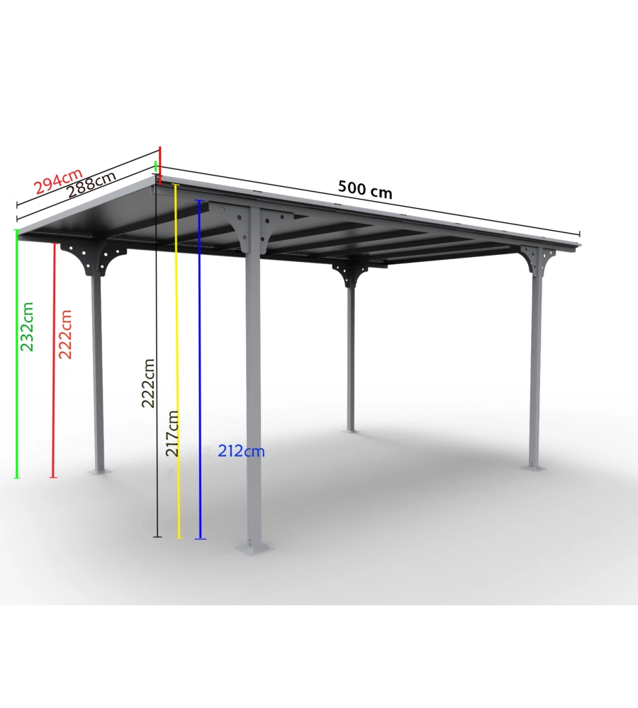 CARPORT AUTO IN ALLUMINIO E POLICARBONATO HABRITA "CAR 3050 ALTP T" 5,00X2,88X2,32 MT