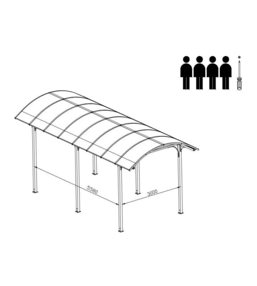 TETTOIA AUTO SINGOLA HABRITA "CAR 3676 ALCC T" IN ALLUMINIO E POLICARBONATO ANTRACITE 359X762X360 CM