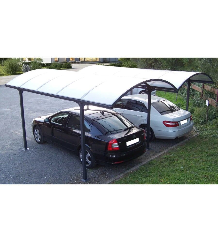 CARPORT AUTO IN ALLUMINIO E POLICARBONATO HABRITA "CAR 6048 ALRP T" 2 POSTI 4,85X5,90X2,50 MT
