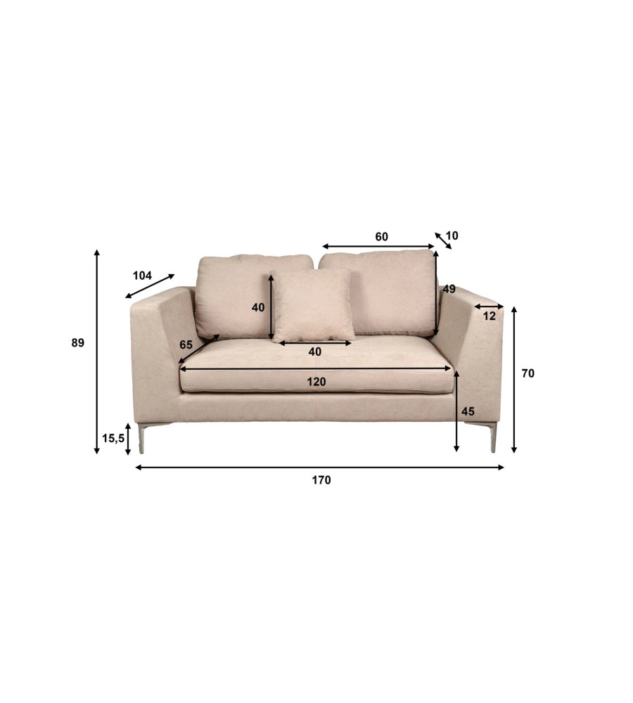 DIVANO 2 POSTI BELLAHOME "CAMILLA" BEIGE 170X104X89 CM