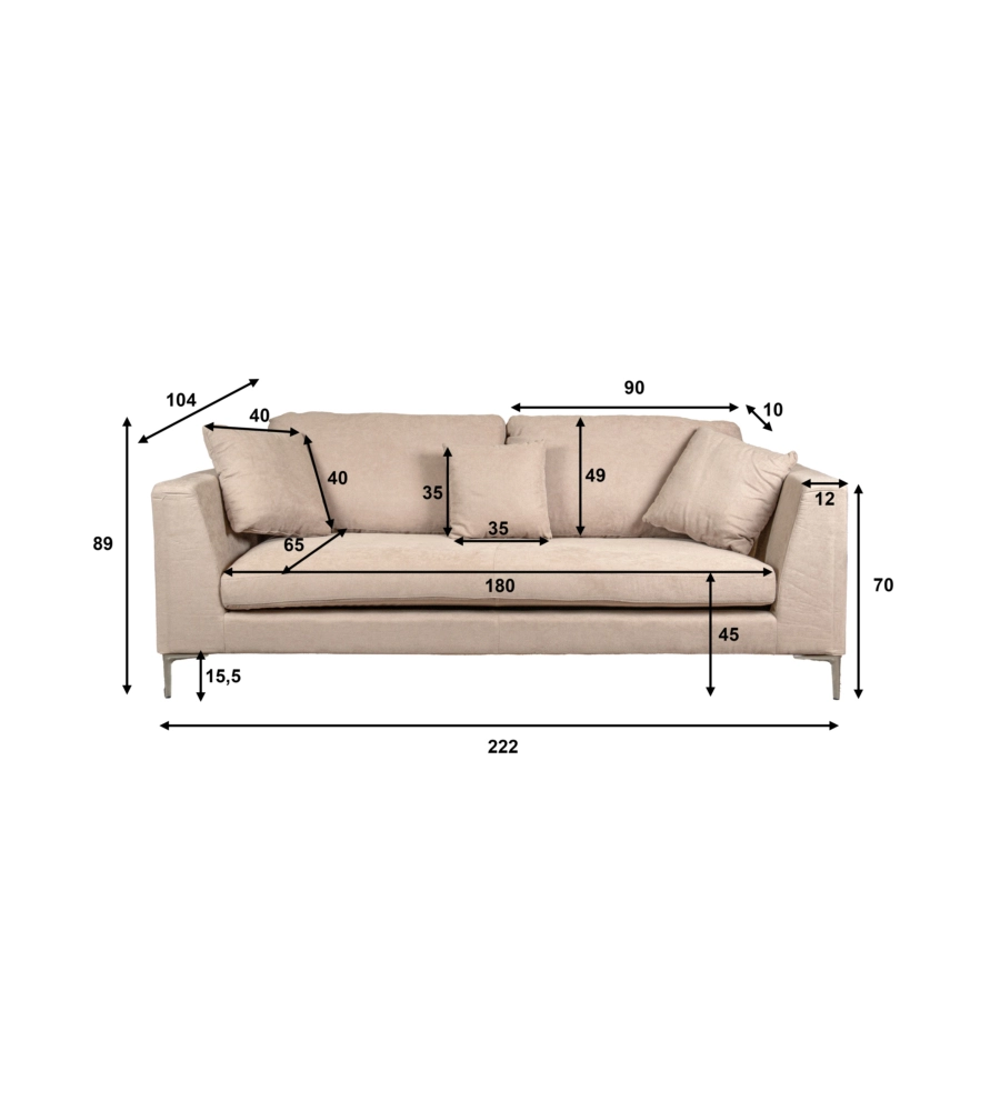 DIVANO 3 POSTI BELLAHOME "CAMILLA" BEIGE 222X104X56,5 CM