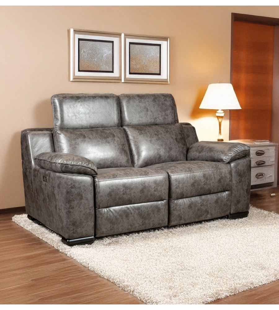 DIVANO 2 POSTI BELLAHOME "GIULIA" CON SISTEMA RELAX, IN ECOPELLE EFFETTO INVECCHIATO GRIGIO 170X106X85 CM