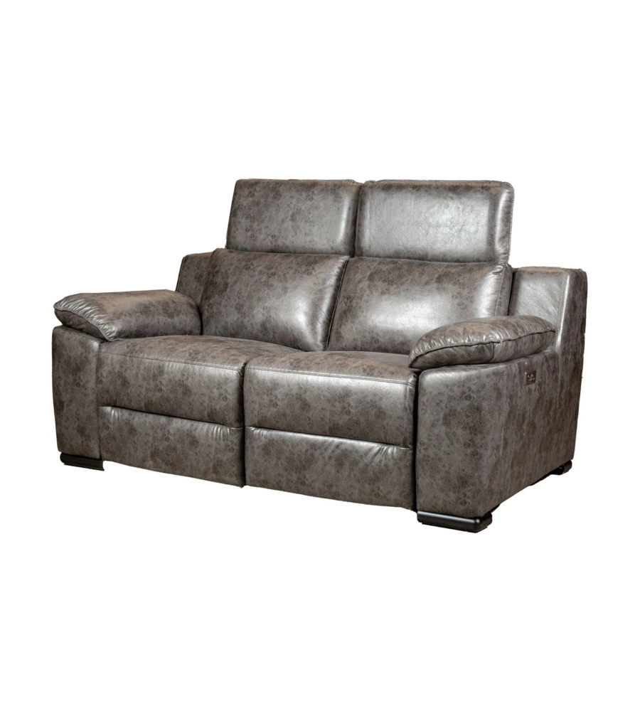 DIVANO 2 POSTI BELLAHOME "GIULIA" CON SISTEMA RELAX, IN ECOPELLE EFFETTO INVECCHIATO GRIGIO 170X106X85 CM