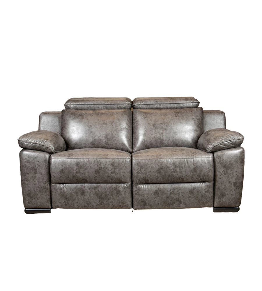 DIVANO 2 POSTI BELLAHOME "GIULIA" CON SISTEMA RELAX, IN ECOPELLE EFFETTO INVECCHIATO GRIGIO 170X106X85 CM