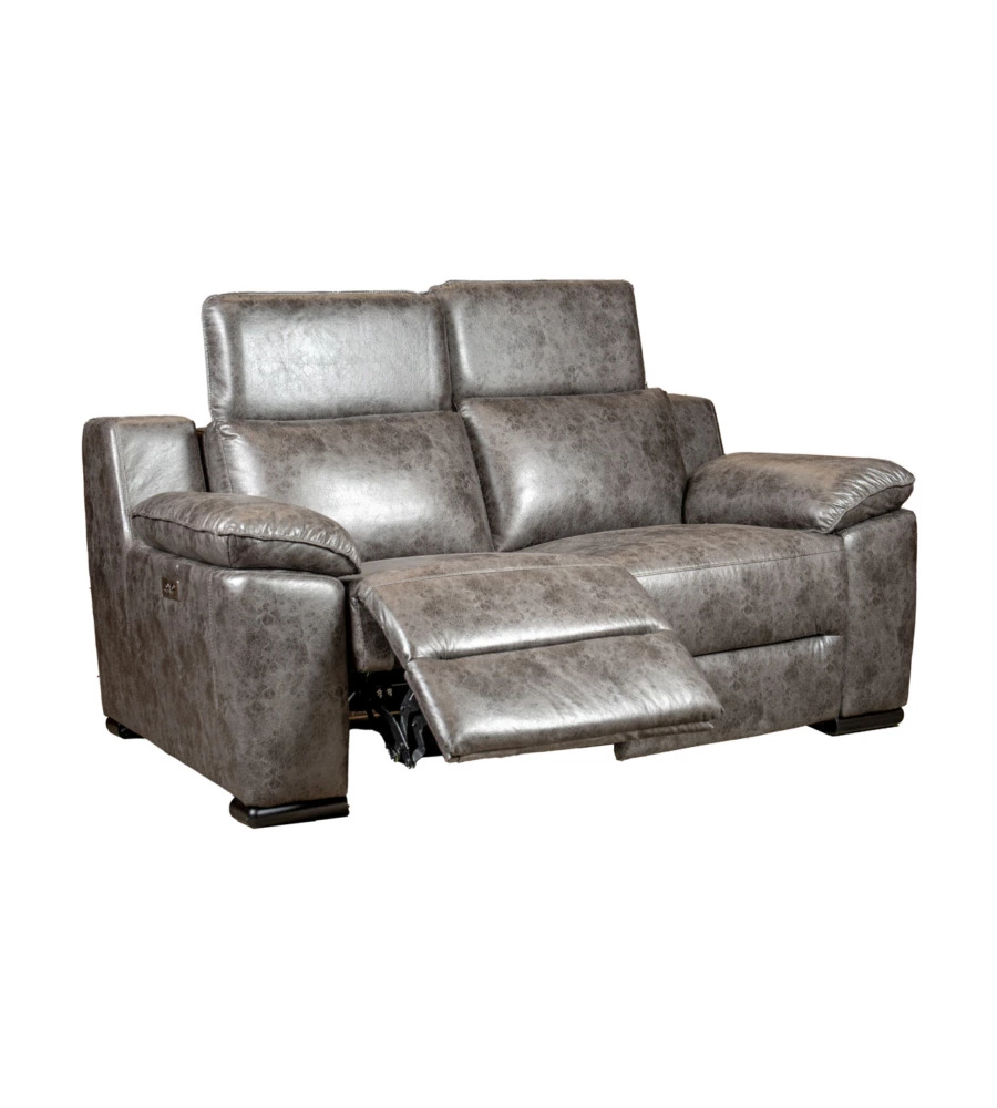 DIVANO 2 POSTI BELLAHOME "GIULIA" CON SISTEMA RELAX, IN ECOPELLE EFFETTO INVECCHIATO GRIGIO 170X106X85 CM