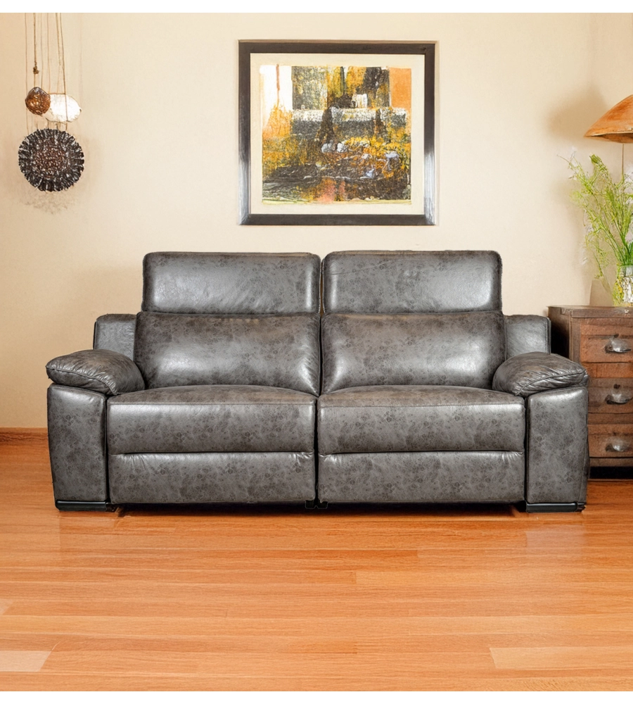DIVANO 3 POSTI BELLAHOME "GIULIA" CON SISTEMA RELAX, IN ECOPELLE EFFETTO INVECCHIATO GRIGIO 210X106X85 CM