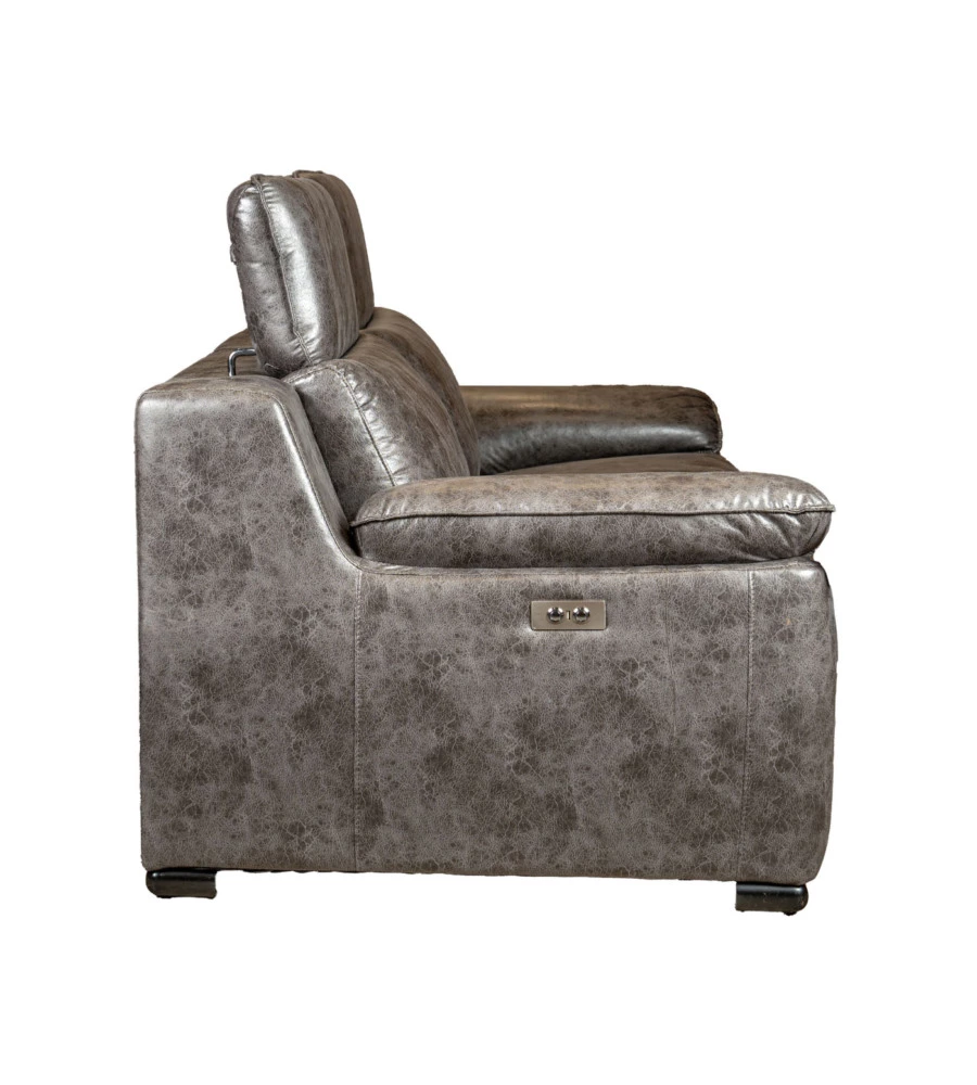 DIVANO 3 POSTI BELLAHOME "GIULIA" CON SISTEMA RELAX, IN ECOPELLE EFFETTO INVECCHIATO GRIGIO 210X106X85 CM