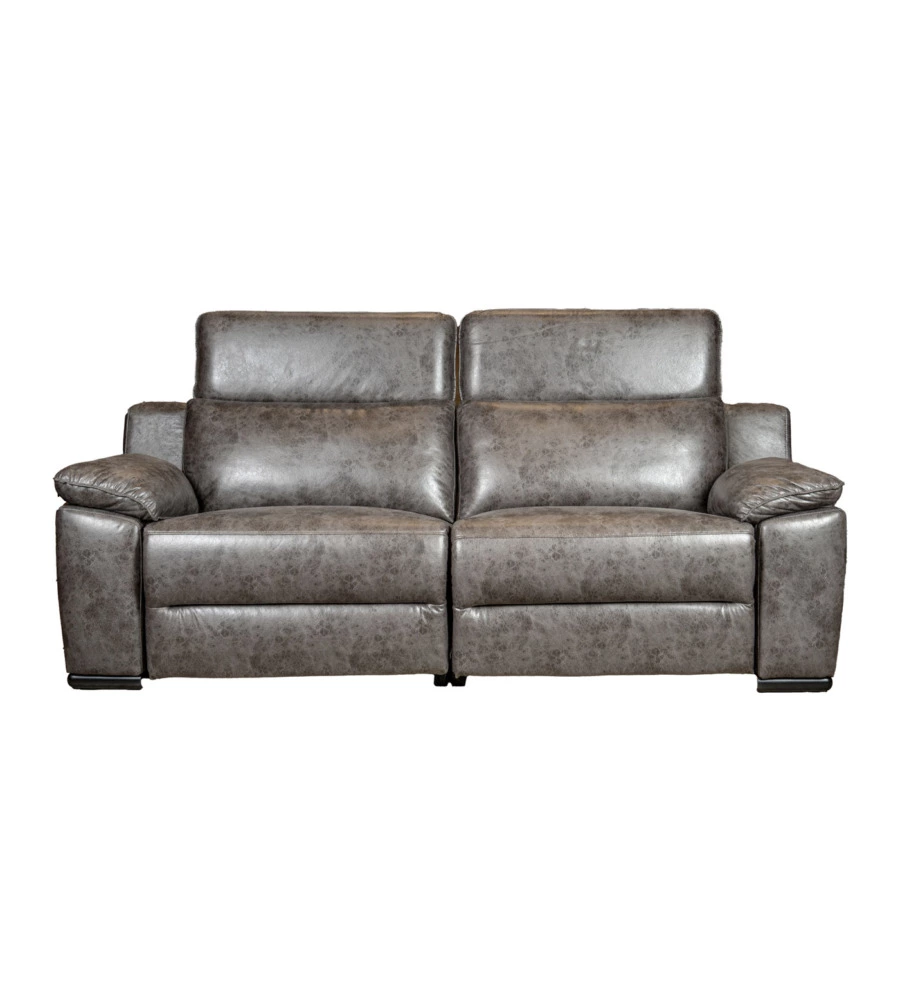 DIVANO 3 POSTI BELLAHOME "GIULIA" CON SISTEMA RELAX, IN ECOPELLE EFFETTO INVECCHIATO GRIGIO 210X106X85 CM