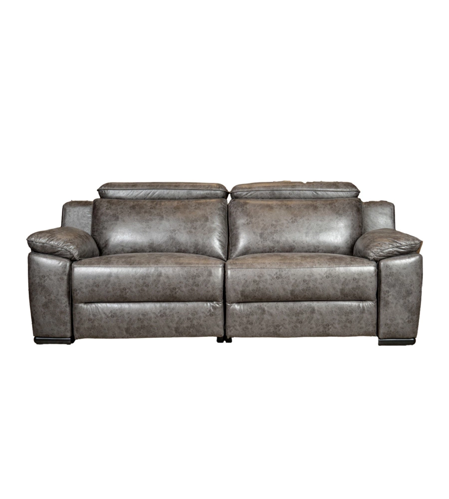 DIVANO 3 POSTI BELLAHOME "GIULIA" CON SISTEMA RELAX, IN ECOPELLE EFFETTO INVECCHIATO GRIGIO 210X106X85 CM