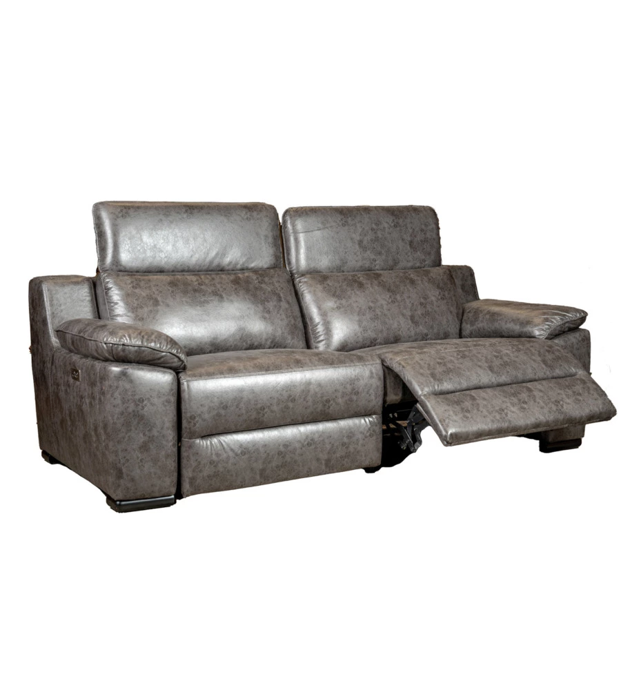 DIVANO 3 POSTI BELLAHOME "GIULIA" CON SISTEMA RELAX, IN ECOPELLE EFFETTO INVECCHIATO GRIGIO 210X106X85 CM