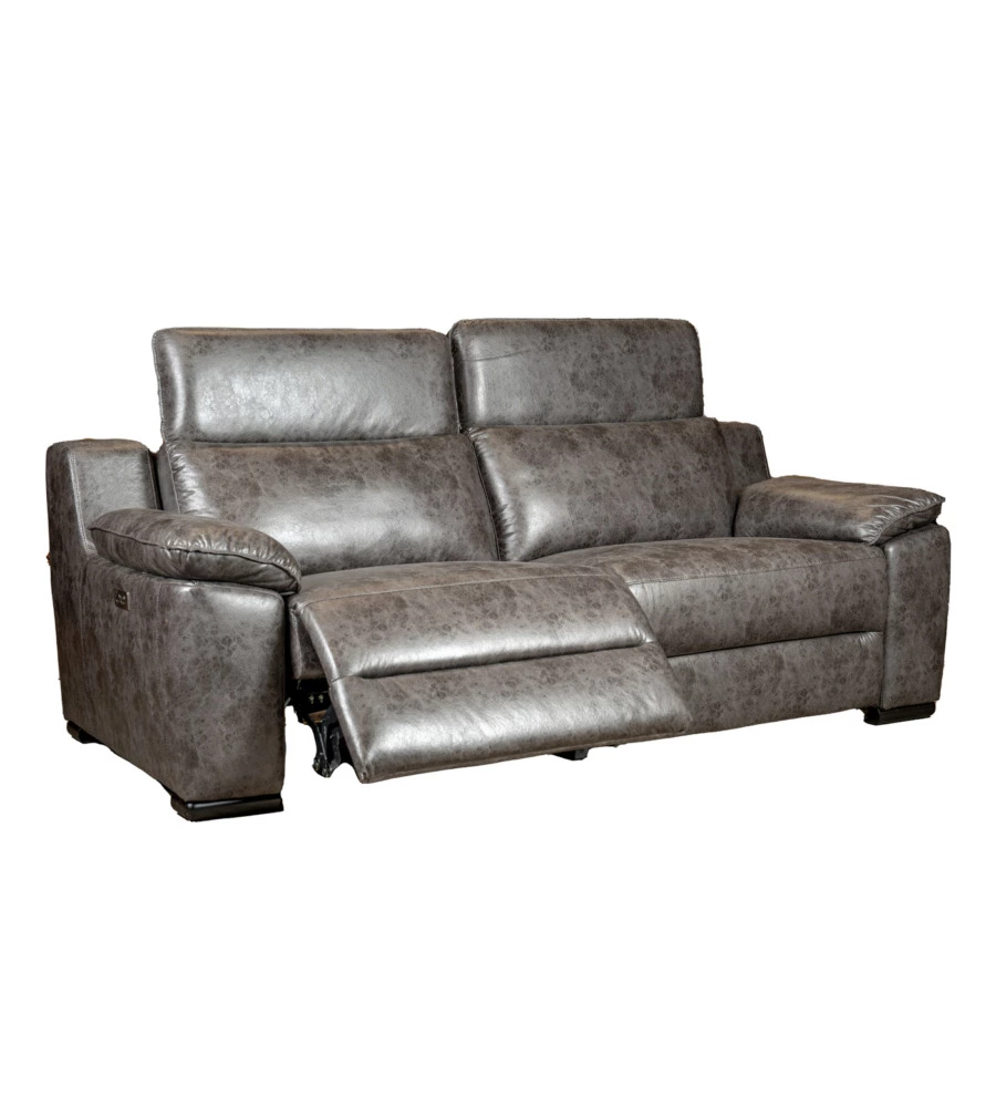 DIVANO 3 POSTI BELLAHOME "GIULIA" CON SISTEMA RELAX, IN ECOPELLE EFFETTO INVECCHIATO GRIGIO 210X106X85 CM