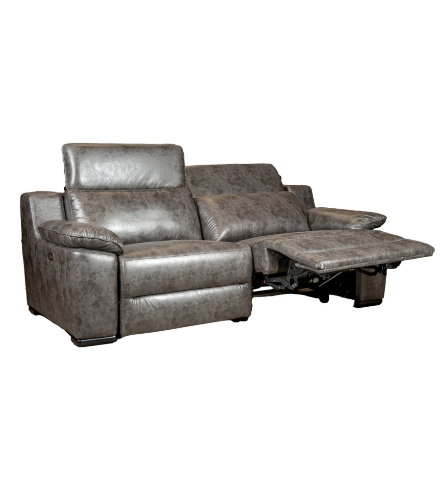 DIVANO 3 POSTI BELLAHOME "GIULIA" CON SISTEMA RELAX, IN ECOPELLE EFFETTO INVECCHIATO GRIGIO 210X106X85 CM
