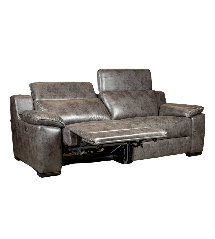 DIVANO 3 POSTI BELLAHOME "GIULIA" CON SISTEMA RELAX, IN ECOPELLE EFFETTO INVECCHIATO GRIGIO 210X106X85 CM