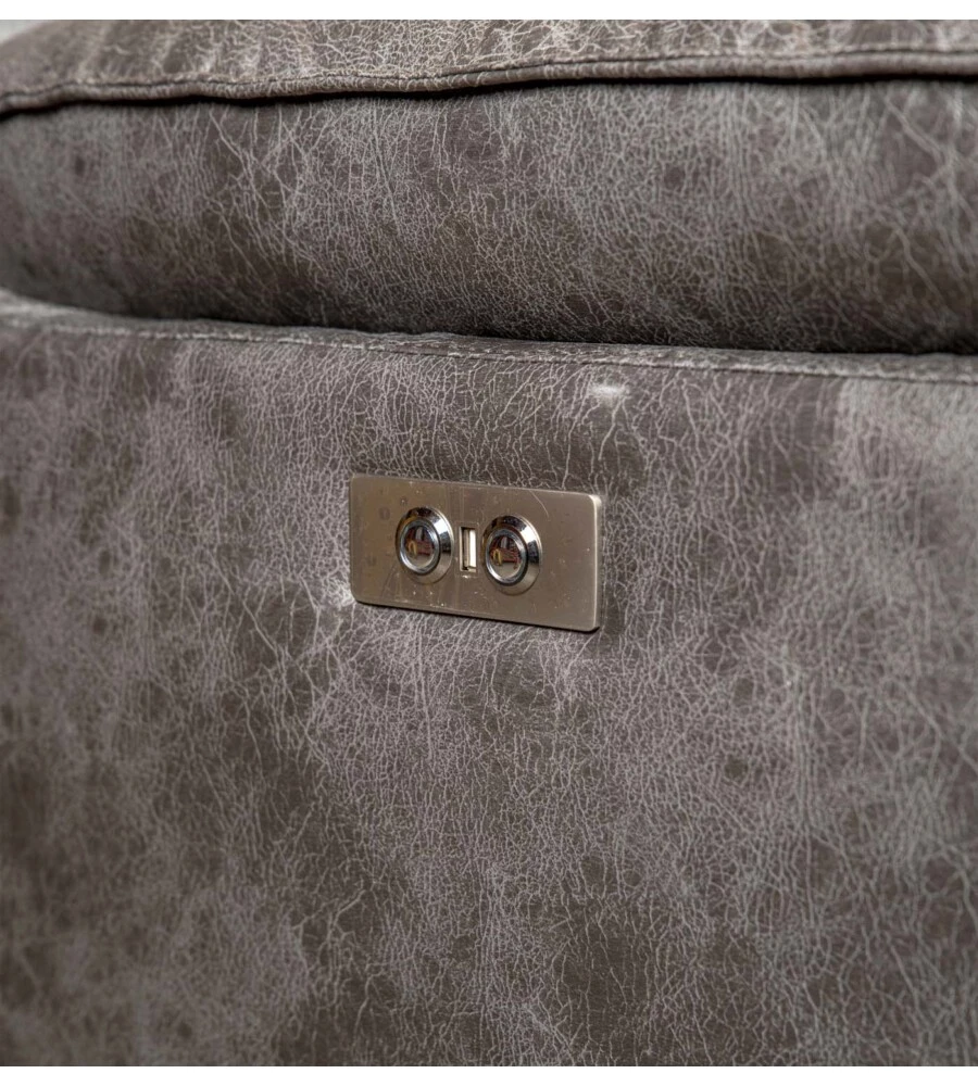 DIVANO 3 POSTI BELLAHOME "GIULIA" CON SISTEMA RELAX, IN ECOPELLE EFFETTO INVECCHIATO GRIGIO 210X106X85 CM