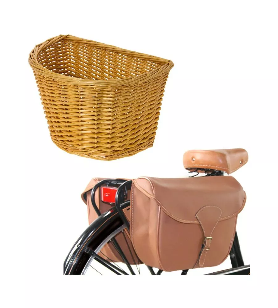 SET BORSE POSTERIORI PER BICICLETTA E CESTINO VIMINI I-BIKE