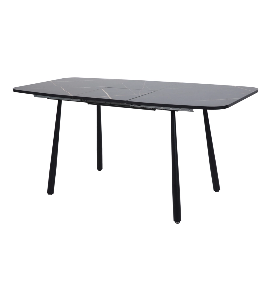 SET PRANZO BELLAHOME "CABRERA" TAVOLO ESTENSIBILE NERO EFFETTO MARMO E 4 SEDIE VELLUTO GRIGIO