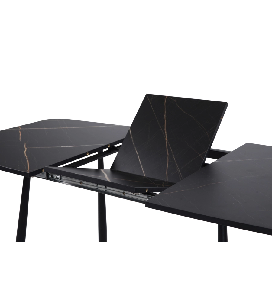 SET PRANZO BELLAHOME "CABRERA" TAVOLO ESTENSIBILE NERO EFFETTO MARMO E 4 SEDIE VELLUTO GRIGIO