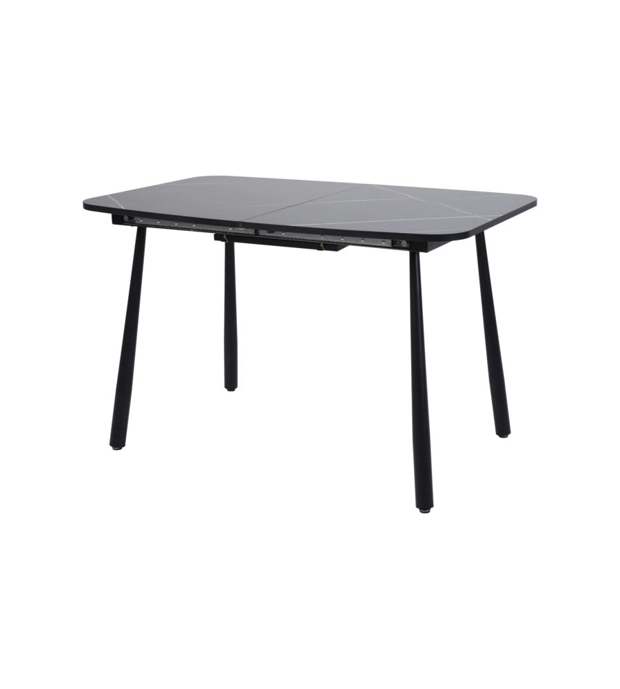 SET PRANZO BELLAHOME "CABRERA" TAVOLO ESTENSIBILE NERO EFFETTO MARMO E 4 SEDIE VELLUTO GRIGIO