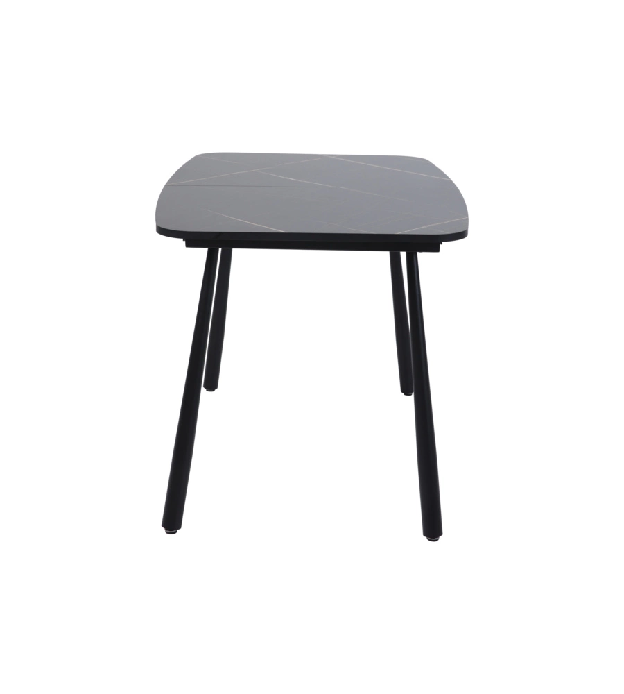 SET PRANZO BELLAHOME "CABRERA" TAVOLO ESTENSIBILE NERO EFFETTO MARMO E 4 SEDIE VELLUTO GRIGIO