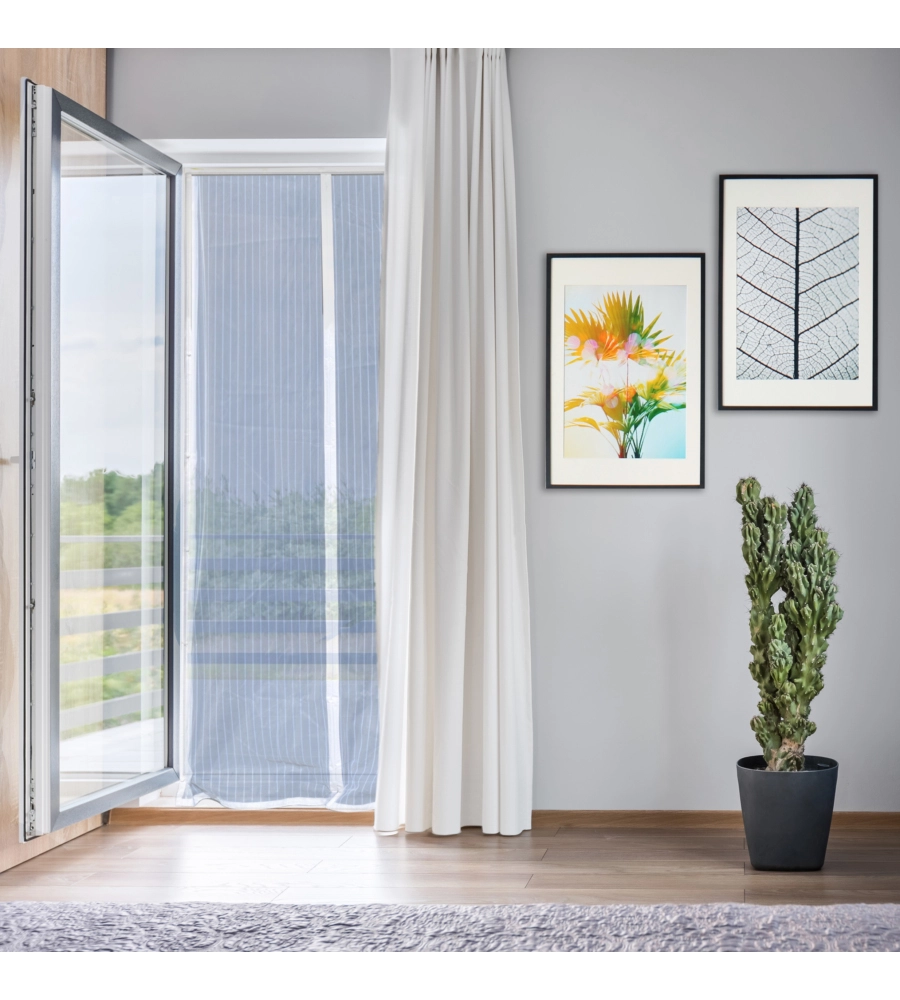 ZANZARIERA MAGNETICA PER PORTAFINESTRA "EASY FIX" BIANCA CON CHIUSURA CENTRALE AUTOMATICA 120X240 CM