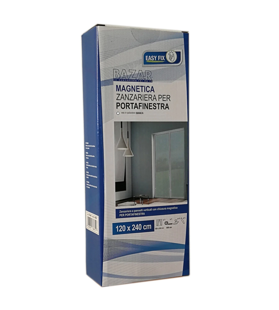 ZANZARIERA MAGNETICA PER PORTAFINESTRA "EASY FIX" BIANCA CON CHIUSURA CENTRALE AUTOMATICA 120X240 CM