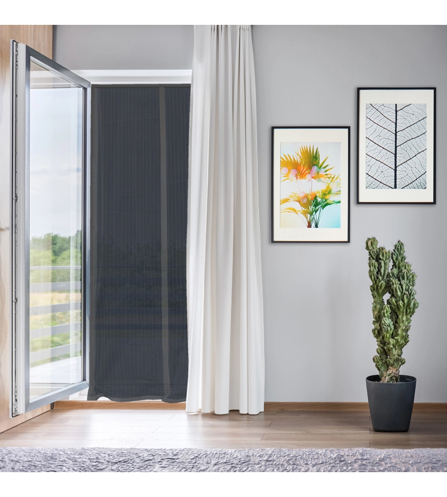 ZANZARIERA MAGNETICA PER PORTAFINESTRA "EASY FIX" NERA CON CHIUSURA CENTRALE AUTOMATICA 120X240 CM