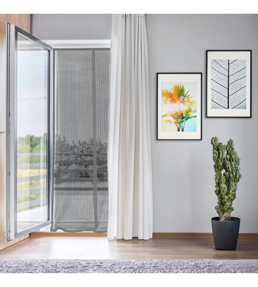 ZANZARIERA MAGNETICA PER PORTAFINESTRA "EASY FIX" GRIGIA CON CHIUSURA CENTRALE AUTOMATICA 120X240 CM