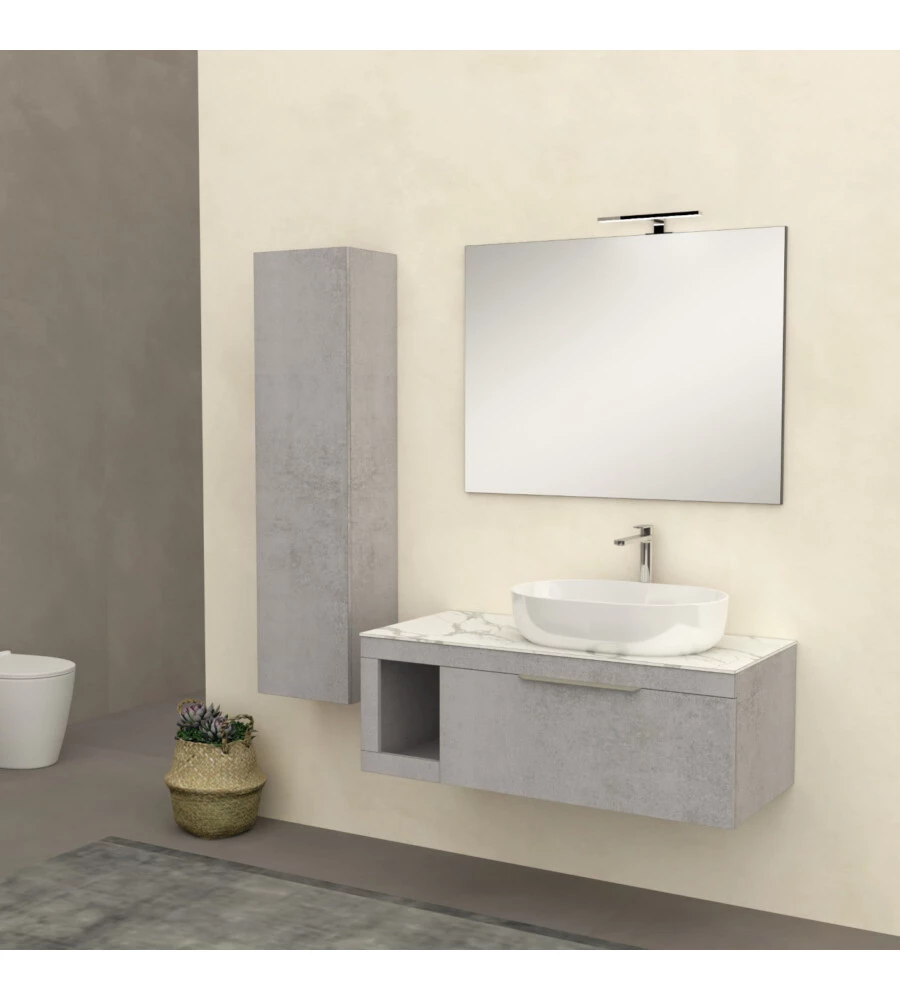MOBILE BAGNO DECOR BAGNO "TIZIANO" COLORE GRIGIO CALDO CON TOP IN MARMO CARRARA, 110 CM