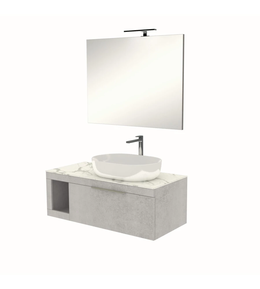 MOBILE BAGNO DECOR BAGNO "TIZIANO" COLORE GRIGIO CALDO CON TOP IN MARMO CARRARA, 110 CM