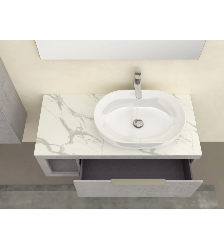MOBILE BAGNO DECOR BAGNO "TIZIANO" COLORE GRIGIO CALDO CON TOP IN MARMO CARRARA, 110 CM