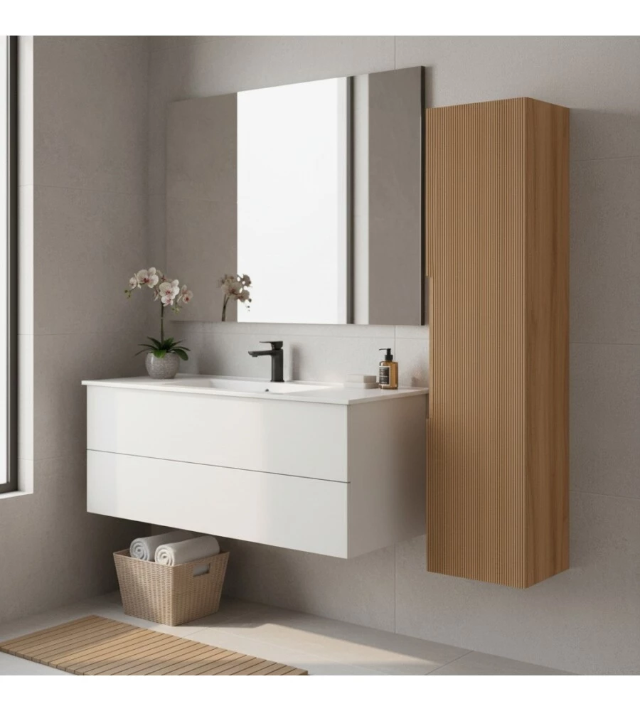 COLONNA PENSILE SOSPESA DECOR BAGNO "CANALETTO" CON 1 ANTA COLORE ROVERE, 35X28X138 CM