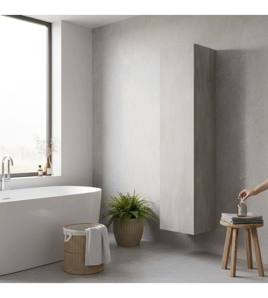 COLONNA PENSILE SOSPESA DECOR BAGNO CON 1 ANTA COLORE GRIGIO CALDO, 35X28X138 CM