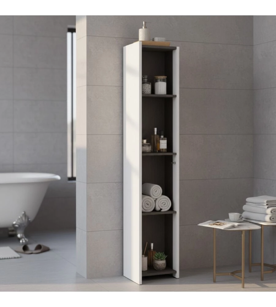 COLONNA PENSILE SOSPESA DECOR BAGNO CON 1 ANTA COLORE BIANCO NEVE, 35X28X138 CM
