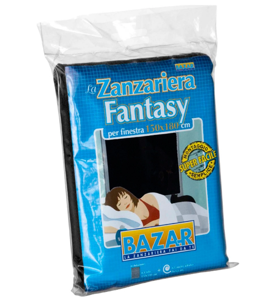 ZANZARIERA PER FINESTRA "FANTASY" NERA IN VELCRO 150X180 CM