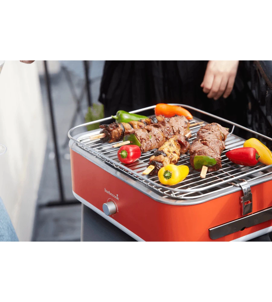 BARBECUE ELETTRICO DA TAVOLO BARBECOOK "E-CARLO" IN ACCIAIO INOX ROSSO GRIGLIA 38,5X28,5 CM