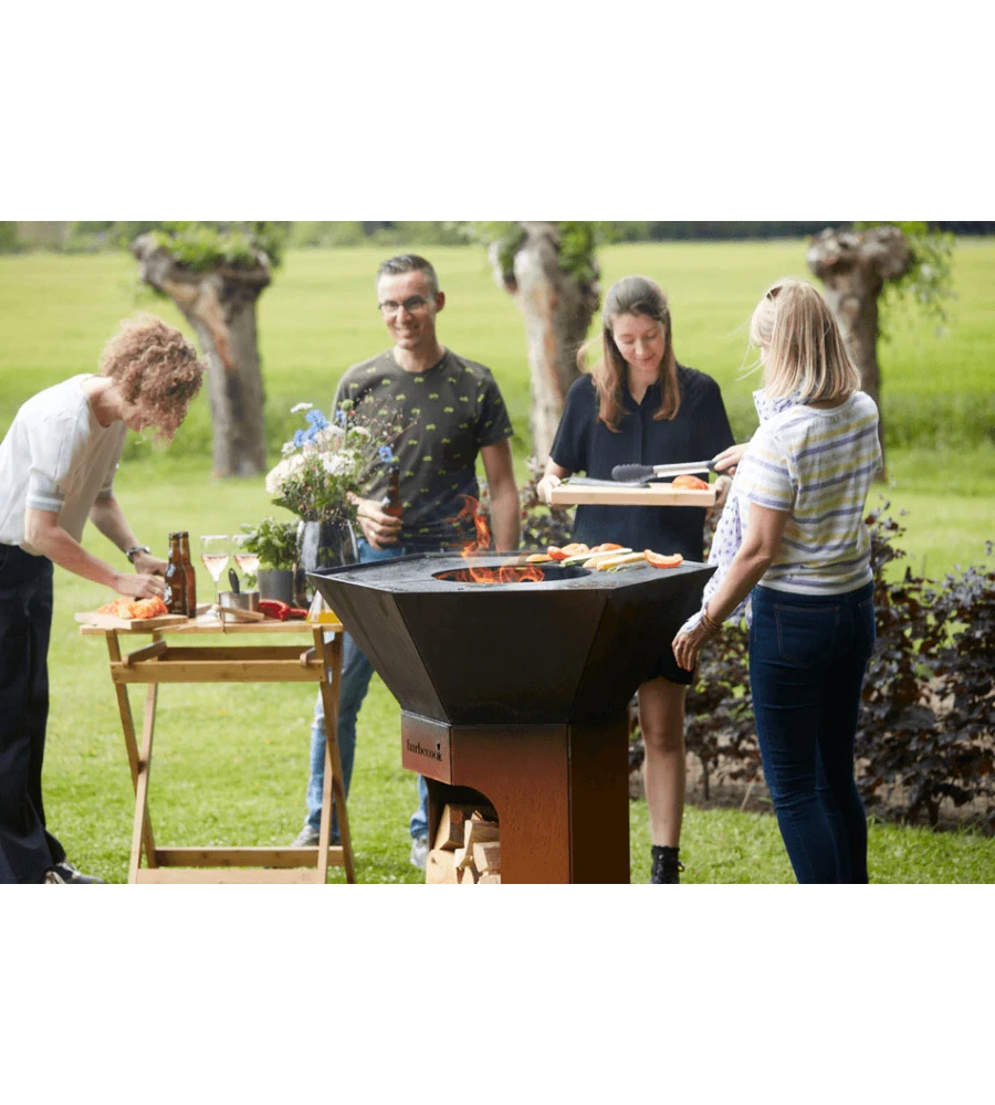 BARBECUE A LEGNA BARBECOOK "NESTOR" RUGGINE CON GRIGLIA 89X90 CM